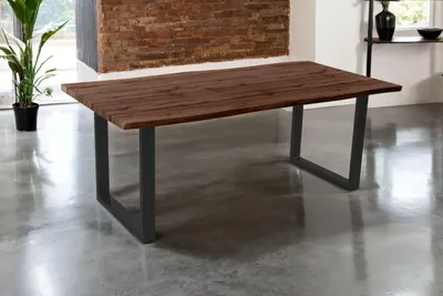 Produktbild von Esstisch 200x100 cm Baumkante Holz Nussbaum-Optik U-Gestell Metall schwarz JOSY