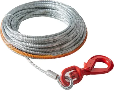 Immagine prodotto di Cavo per verricello in acciaio zincato, 3/8 pollici x 75 piedi, resistenza alla rottura 15.200 libbre, fune metallica per verricello con gancio girevole, cavo di traino per impieghi gravosi, universale per SUV, grandi veicoli fuoristrada, camion