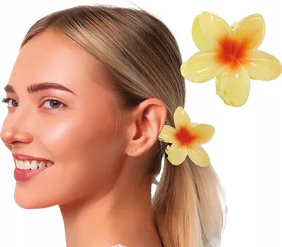 Produktbild von Haarspange Gelb-Rote Blume Frühling Karneval Hawaii Aloha 8cm