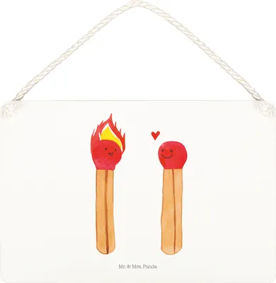 Produktbild von Mr. & Mrs. Panda Schild Streichhölzer DIN A5 - Weiß - Geschenk, Freundin, holzbild, wandtafel, Wandbild Holz, Liebesbeweis, Holzschild, Liebesgeschenk