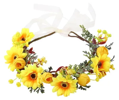Image de Bandeau floral fait à la main avec des tournesols, idéal pour les mariages
