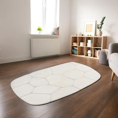 Produktbild von Teppich Wohnzimmer Höheneffekt im abstrakten Muster in creme Größe - 160 x 230 cm Oval