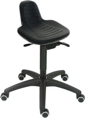Produktbild von Hocker - Stehhilfe - Sitzhöhe 450 - 640 mm - Kunststoff Fußkreuz mit Rollen - Rückenstütze