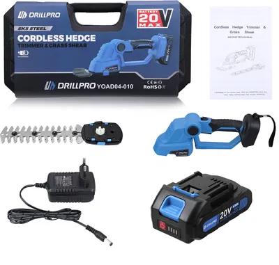 Obrázok produktu pre Drillpro elektrické nožnice na živý plot 21V 1,5Ah, 8" čepeľ 1200 zdvihov/min, 1/4" rez, záhradné nožnice na živý plot, s 2 batériami
