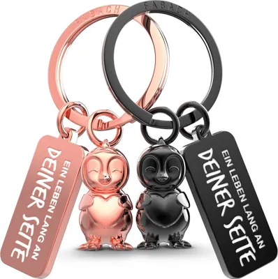 Produktbild von Schlüsselanhänger für Paare, 2 Pinguine, Frosty, schwarz & rosé, Glücksbringer