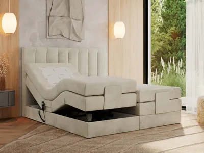 Produktbild von MKS MEBLE Boxspringbett 140x200 elektrisch verstellbar 7-Zonen Taschenfederkern Matratze und Topper Bett 140x200 mit Motor Polsterbett Motorbett - Comforto - Beige Velvet - H4