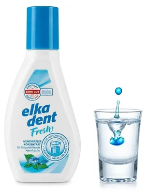 Produktbild von Elkadent Mundwasser Fresh 125ml – Antibakterielles Mundwasser-Konzentrat für langanhaltende Atemfrische – Hochergiebige Mundspülung mit Zinkchlorid & ätherischen Ölen