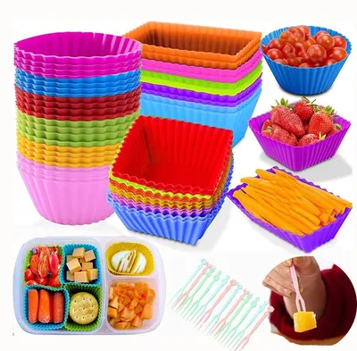Obrázek produktu pro Opakovaně použitelné silikonové formy, 48 kusů, formy na muffiny, formičky na pečení, bez BPA, vhodné pro cupcakes a koláče