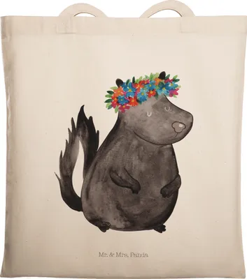 Produktbild von Mr. & Mrs. Panda Tote Bag Stinktier Mädchen - Transparent - Geschenk, Tasche, Stoffbeutel, totebag, Skunk, Namaste, Laptoptasche, Yoga, Beutel, Wildtier, Raubtier