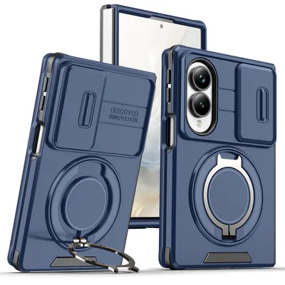 Produktbild von Handyhülle für Samsung Galaxy Z Fold 8 Dual-Layer Stoßfest Militär Hülle mit Dia Kameraschutz, Magnetisch Ring Ständer Blau