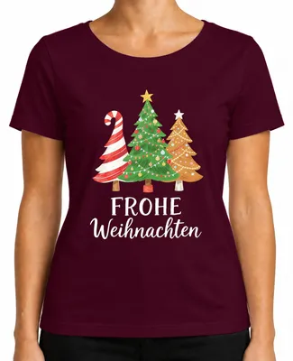 Produktbild von Frohe Weihnachten Weihnachtsbaum Zuckerstange Lebkuchen Tannenbaum Damen T-Shirt, Burgundy, XL