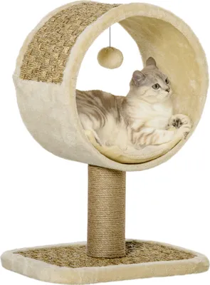 Produktbild von PawHut Katzenkratzbaum Klein Katzenbaum für eine einzelne Katze Katzen-Spiel-Stamm Katzenspielzeug Kletterbaum Jute Khaki+Hellbraun 40 x 30 x 56 cm