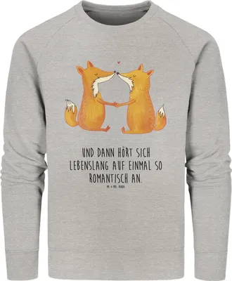 Produktbild von Mr. & Mrs. Panda Baumwoll Pullover Füchse Liebe Größe S - Heather Grey - Geschenk, Pulli, Rundhals, Fuchs, Fox, Sweater, Partner, Sweatshirt
