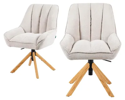 Produktbild von 2er Set höhenverstellbare Esszimmerstühle, Bürostühle & Konferenzstühle, 360° drehbar mit Taschenfederkern, ergonomisch gepolstert, Eichegestell, Stoff Beige