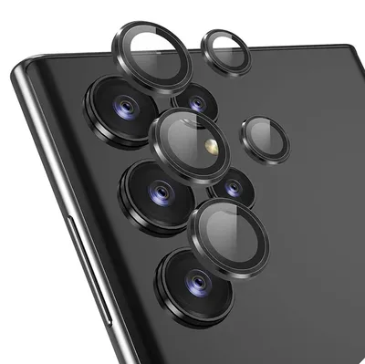 Immagine prodotto di Per Samsung Galaxy S24 Ultra Fotocamera ad anello in alluminio + H9 Vetro duro temperato Nero