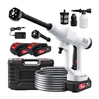 Produktbild von Akku-Hochdruckreiniger 60 Bar 21V Set – Mobiler Druckreiniger mit 2x Akku – 6-in-1 Düse & Schaumkanone – Selbstansaugend – 1 kg Leichtgewicht