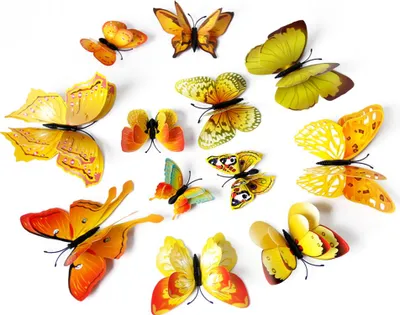 Zdjęcie produktu dla naklejka ścienna 3D Motyl Dwuwarstwowe symulacyjne naklejki ścienne z PVC Motyl z magnesami do dekoracji imprez domowych Żółty