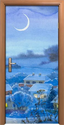 Produktbild von Türposter 90x200 cm Türaufkleber Türtapete Türfolie Klebefolie kunst Winter Aquarell Haus Baum Schnee