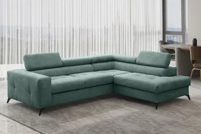 Produktbild von Kaiser Möbel Ecksofa mit schlaffunktion und bettkasten, Sofa L-form, Couch L-form Arcadi Dicker Cord Türkis Rechts