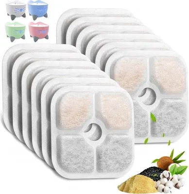 Image de Lot de filtres pour chat domestique - 12 pièces - Universel - Filtres carrés à charbon actif - Chat domestique - Fontaine à eau - Kit de navigation - Fontaine à eau pour animaux - 2,5 l/2 l, 8,4 x 8,4 cm, carrés