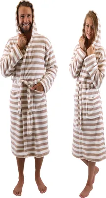 Produktbild von Betz Bademantel Morgenmantel Saunamantel ROM mit Kapuze Damen Herren braun-weiß Farbe - S/M braun 2242320
