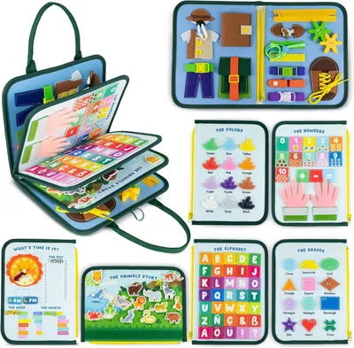 Image de Tableau d'activités pour tout-petits en feutre. Jouet éducatif Montessori - Jouet d'activité pour le développement précoce. Développement de la motricité fine, panneau sensoriel