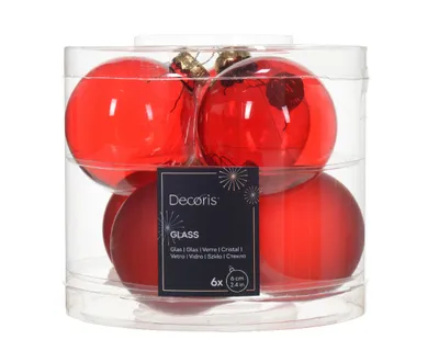 Produktbild von Weihnachtskugeln Glas 6cm x 6 Stück - Weihnachtsrot transparent
