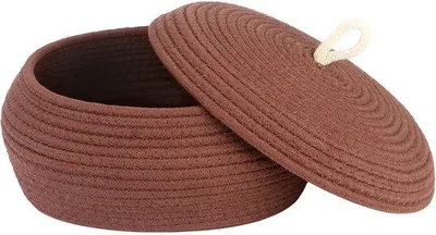 Image de Boîte de rangement en coton avec couvercle, marron, 33 x 14 cm, multifonctionnelle