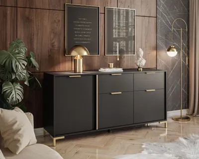 Obrázok produktu pre Komoda LARETTO 153 cm 3D2S antracit zlaté nohy