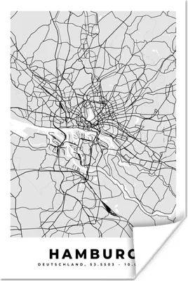 Produktbild von MuchoWow® Poster Karte - Deutschland - Hamburg - Karte - Stadt 20x30 cm - Papierdruck