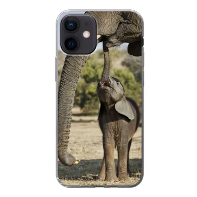 Produktbild von MuchoWow® Handyhülle Schutzhülle Hülle für iPhone 12 Elefant - Tiere - Gras - Natur Silikon Softcase Handy Hülle - Schutzhülle