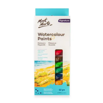 Produktbild von Mont Marte Aquarellfarben 12 Farben x 12ml – Hochpigmentierte Watercolour mit brillanter Transparenz für lebendige Lasuren & Farbverläufe