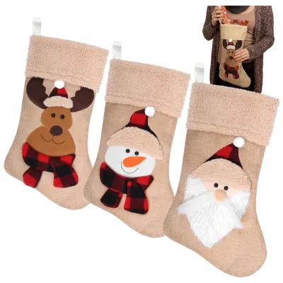 Produktbild von com-four® 3X Premium Weihnachtsstrumpf XL aus Jute, Nikolausstiefel