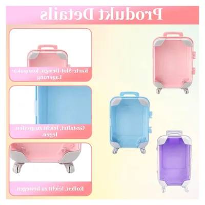 Produktbild von 3 Mini Koffer, Geschenkbox für Reisegutscheine, Verpackung für Geldgeschenke mit 8 Kapibara Aufklebern, (Blau, Pink, Lila)