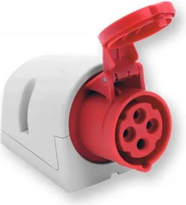 Obrázok produktu pre Pevná zásuvka na montáž na stenu PCE 32 A, 4-pólová, 400 V, červená, IP44 (124-6)