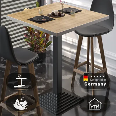 Produktbild von BPY | Bistro Stehtisch | 60 x 60 x 112 cm | Edelstahl Rand | Quadratisch | Eiche / Schwarz | Gastro Steh Tisch Restaurant
