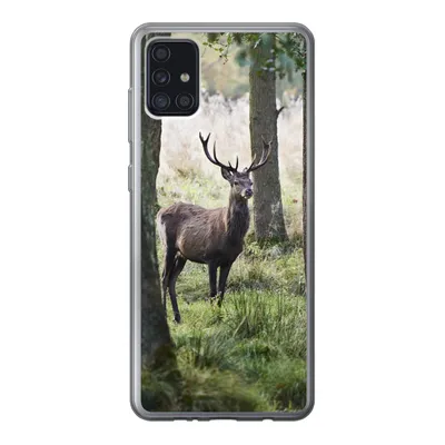 Produktbild von MuchoWow® Handyhülle Schutzhülle Hülle für Samsung Galaxy A52 5G Hirsche - Bäume - Gras Silikon Softcase Handy Hülle - Umschlag