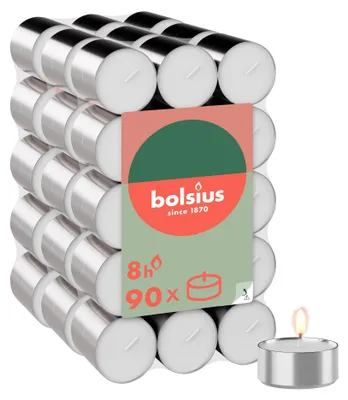 Productafbeelding van Bolsius - Grote verpakking theelichthouders - 90 stuks - 8 branduren - Wit - Brandduur