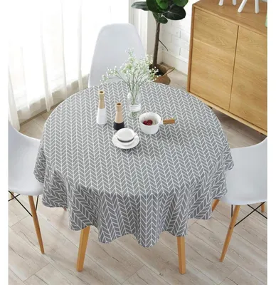 Produktbild von Runde Tischdecke 150 cm Grau Baumwolle Leinen Twill für Küche & Haushalt