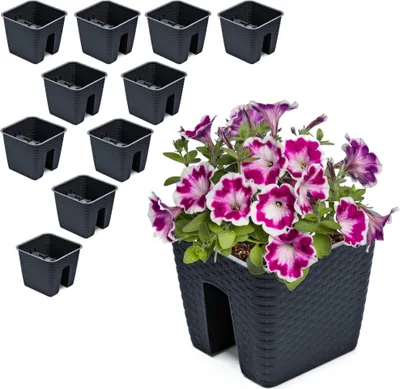 Produktbild von Satz von 10 Stck Balkonkiste 8,5 L Blumenkasten Geländerkasten Balkonkasten Geländertopf 27,2 cm x 27,2 cm H 22,5 cm Farbe Anthrazit Rattan-Imitat Quadrat aus Kunststoff Modern Glamour Geschenkdekoration