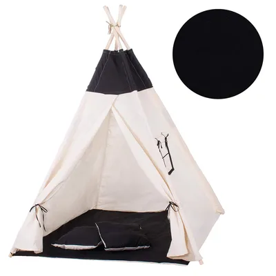 Productafbeelding van Springos® Kindertent, kindertipi, met kussen en grondmat, 160 x 120 x 100 cm - Zwart