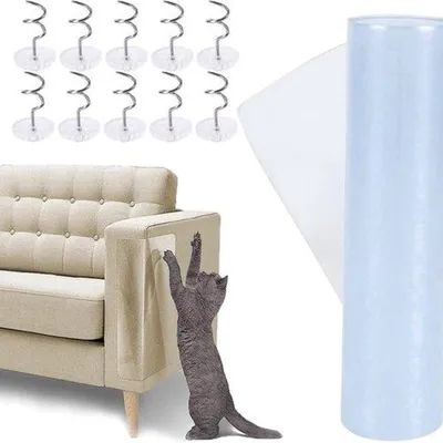 Produktbild von Klauen-Schutzfilm, 20 cm x 5 m, transparent, selbstklebend, kratzfest, mit 10 Nägeln, für Möbel, Sofa, Tür, Schutz