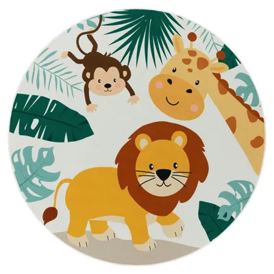 Produktbild von TT Home Kinderteppich Babyzimmer Teppich Kinderzimmer Rutschfest Tiere Weltkarte Autos Größe 200 cm Rund
