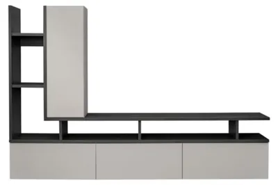 Image de Composition murale CRONOS – Meuble TV et rangements suspendus – Chêne Graphite et Cashmere