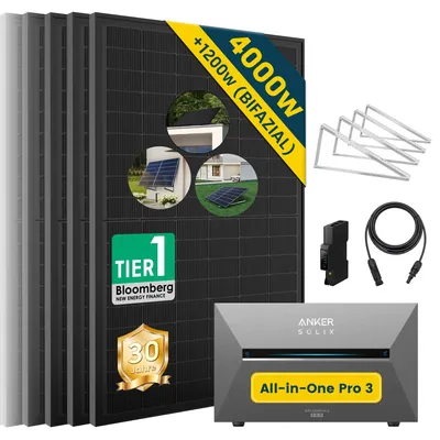 Produktbild von ALLDREI Balkonkraftwerke mit Speicher Anker Solix Solarbank 3 E2700 Pro,Komplettset mit 8x500W Bifazialer Solarpanel & Smarten Zähler