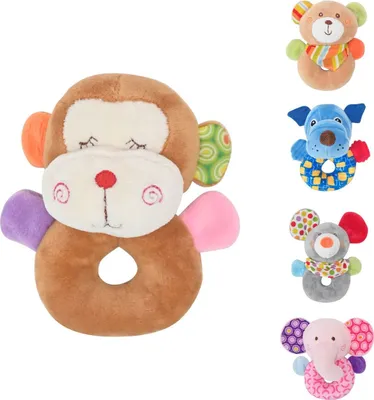 Produktbild von Lorelli Baby Rassel Plüsch-Tiere, Greifling, Raschelzonen, leuchtende Farben braun