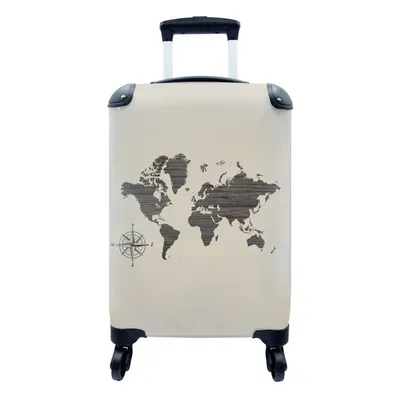 Produktbild von MuchoWow® Koffer Handgepäck Trolley Rollkoffer Kleine Reisekoffer mit 4 Rollen - Weltkarte - Holz - Vintage - Cabin Size < 55x40x23 cm & 55x40x20 cm - Fotokoffer - Kabinenkoffer - Boardgepäck - Reise-Box - Reisekoffer - Reisegepäck - Koffer mit Bild - Trolley für Kinder