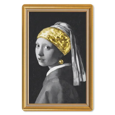 Produktbild von MuchoWow® Mauspad Mousepad Mädchen mit Perlenohrring - Vermeer - Gold - Rahmen 40x60 cm - Mousepads - Maus Mat - Pad - Mausunterlage - Schreibtisch Accesoire