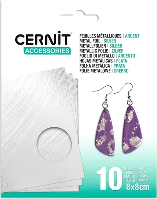 Produktbild von CERNIT CE922C - Packung mit 10 Metallfolien Prägefolien, 8,5x8,5cm Folie, geeignet für Kunst und DIY-Aktivitäten, Silber, 1 Pack