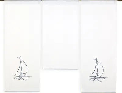 Produktbild von Design Mini Flächenvorhang Set | weiß | bestickt Segelboot blau | 4114-02 |